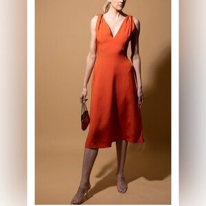 Victoria Beckham Women's Orange Sleeveless Twist-Shoulder Dress